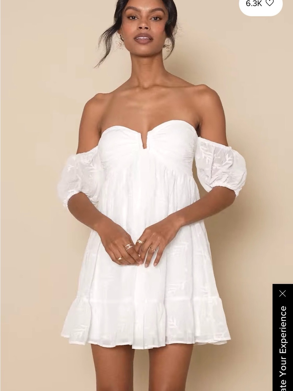 Lulus Cutest Icon White Embroidered Off-the-Shoulder Mini Dress Size Medium NWT